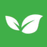 White leaf icon on green background