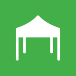 White tent icon on green background